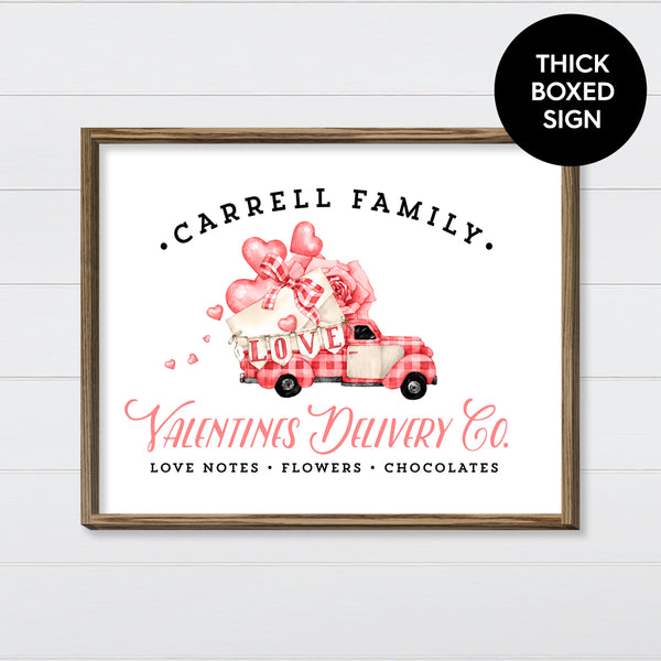 Valentines Delivery Co. - Pink and Red Checkered Truck Canvas & Wood Sign Wall Art
