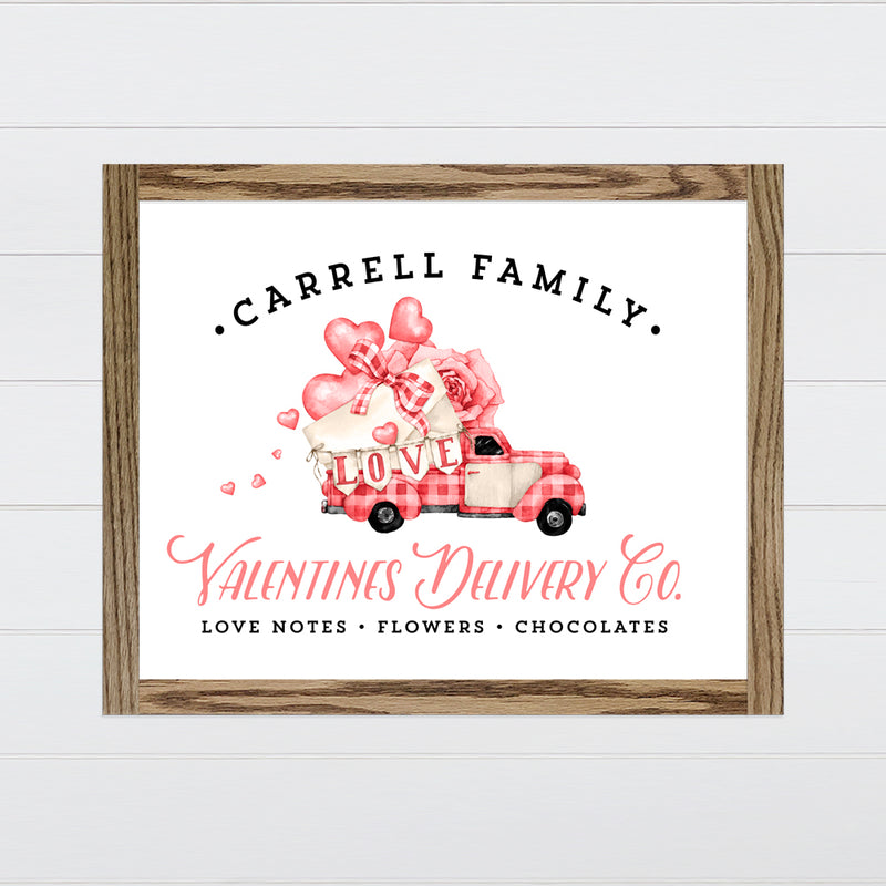Valentines Delivery Co. - Pink and Red Checkered Truck Canvas & Wood Sign Wall Art