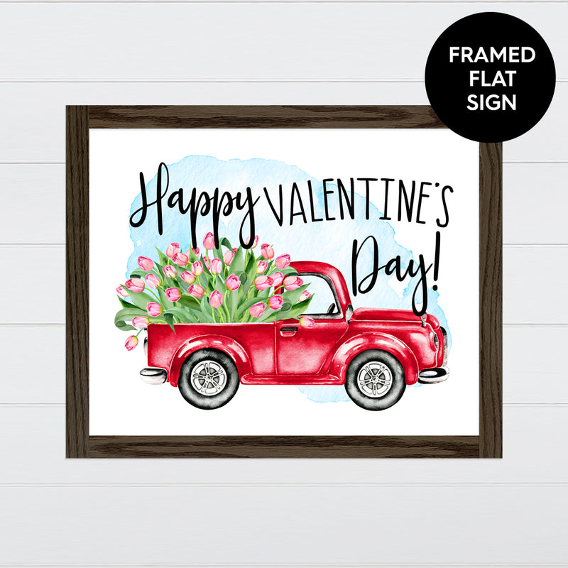 Valentines Day Truck Canvas & Wood Sign Wall Art