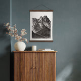 Black and White Vintage Art Print of Waxenstein Mountain in Germany