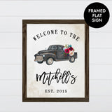 Welcome Vintage Truck - Black Canvas & Wood Sign Wall Art