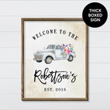 Welcome Vintage Truck - White Canvas & Wood Sign Wall Art