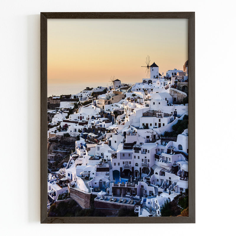 White Buildings in Greece at Sunrise Fine Art Print - Giclee Fine Art Print Poster or Canvas