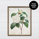 White Camellia Canvas & Wood Sign Wall Art