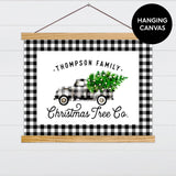 Christmas Tree Co. - Black Buffalo Plaid Truck & Checkered Border Canvas & Wood Sign Wall Art