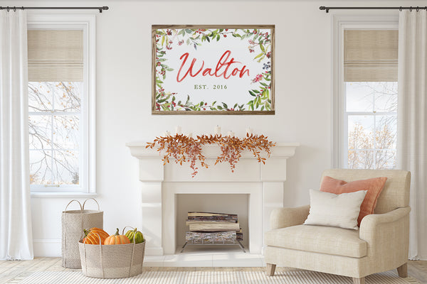 Winter Berry Family Name Canvas & Wood Sign Wall Art