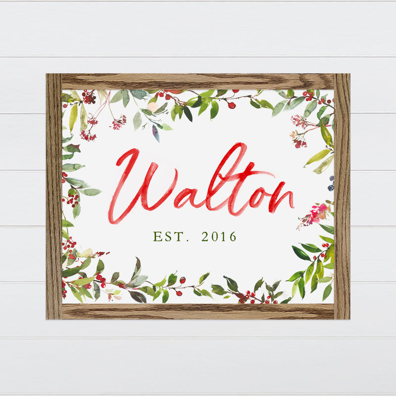 Winter Berry Family Name Canvas & Wood Sign Wall Art