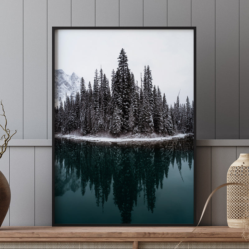 Winter Pine Trees with Lake Reflection Fine Art Print - Giclee Fine Art Print Poster or Canvas