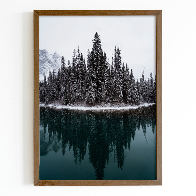 Winter Pine Trees with Lake Reflection Fine Art Print - Giclee Fine Art Print Poster or Canvas