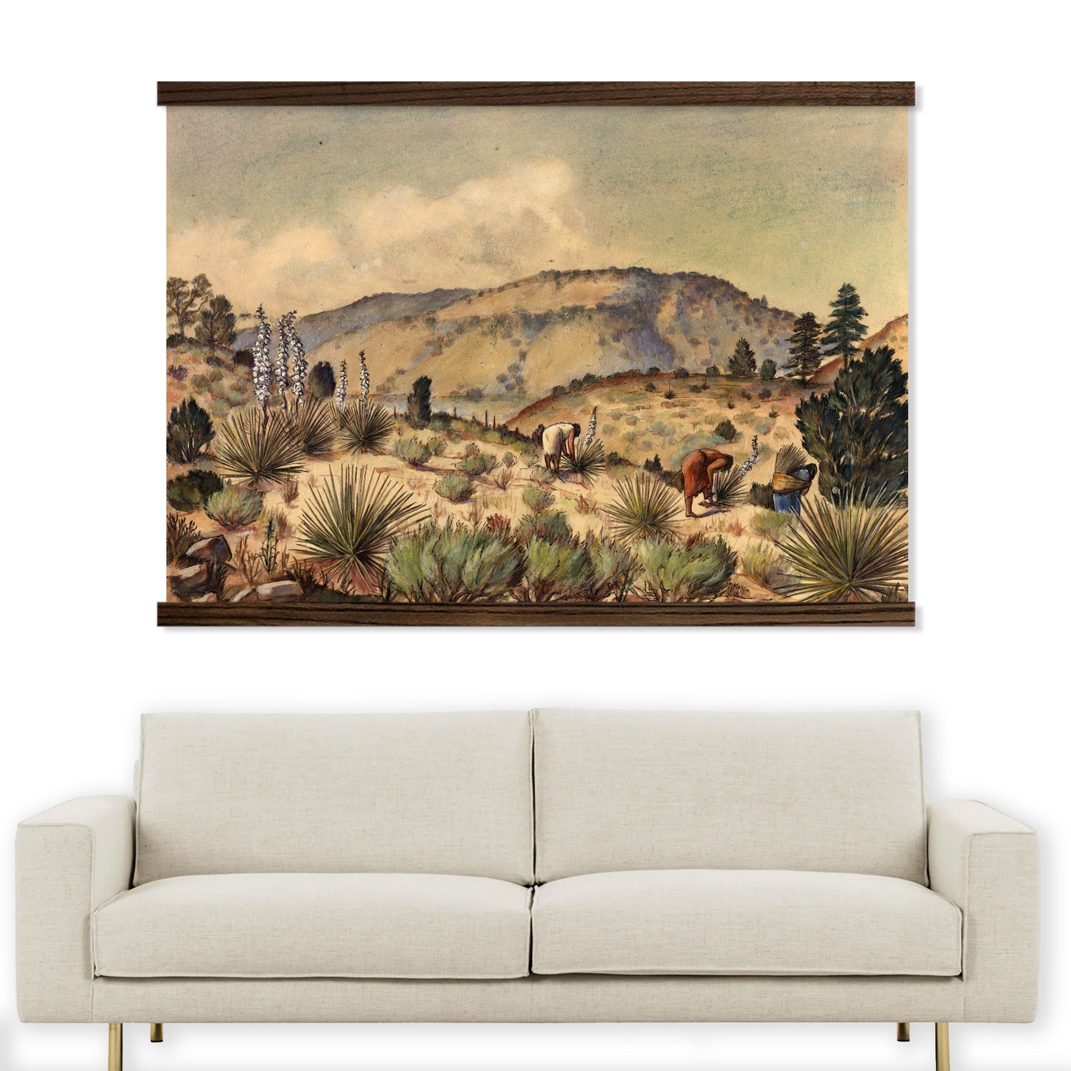 Extra Large Canvas Print - Women Gathering Yucca in the Mexican Desert Painting