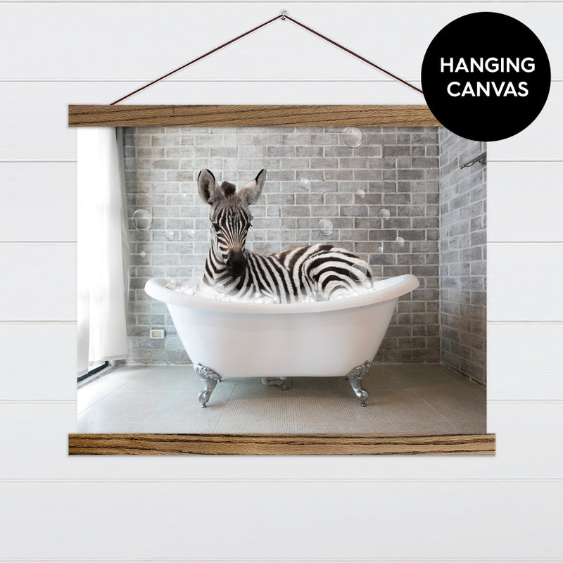 Zebra in a Bubble Bath Funny Bathroom Wall Art